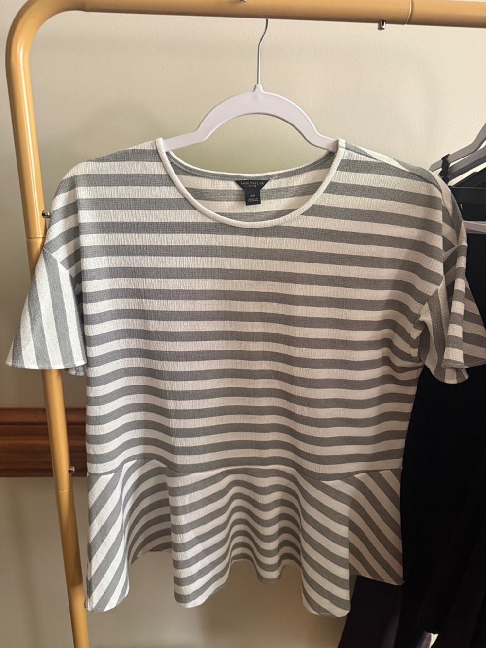 Ann Taylor Gray & White Striped Peplum Tee